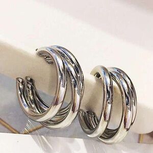 New Silver double hoop earrings 96